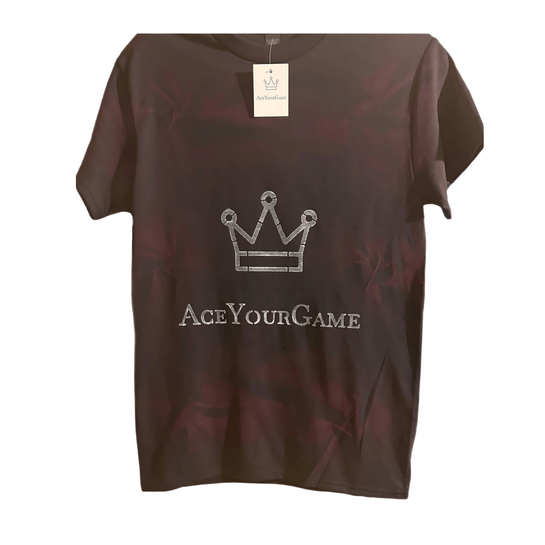 Handmade “AceYourGame” Crown Tee — Black Shirt, White Logo, Neon Pink Fade (Stencil Design) - AYGOfficialStore