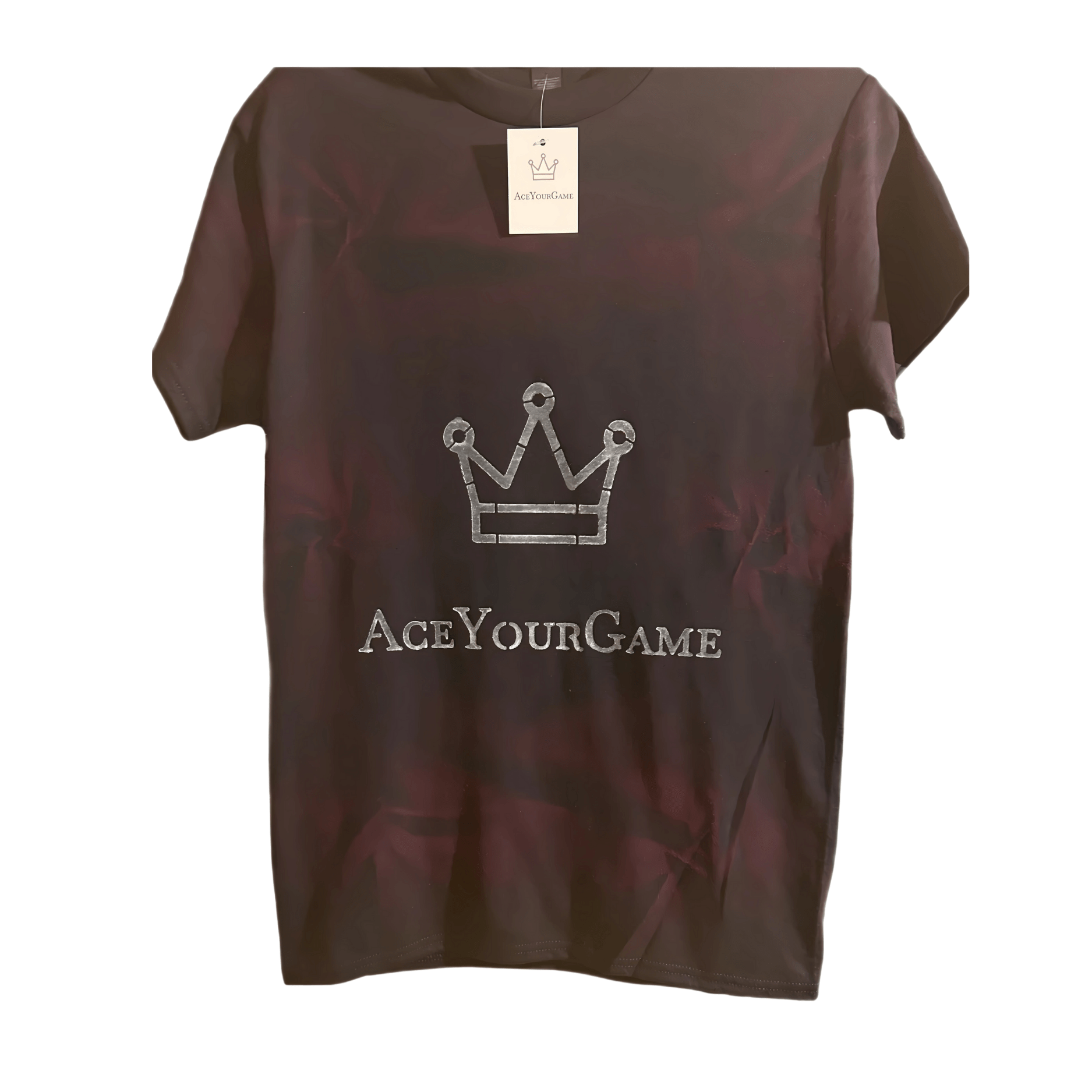 Handmade “AceYourGame” Crown Tee — Black Shirt, White Logo, Neon Pink Fade (Stencil Design) - AYGOfficialStore