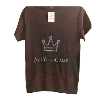 Handmade “AceYourGame” Crown Tee — Black Shirt, White Logo, Neon Pink Fade (Stencil Design) - AYGOfficialStore