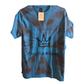 “AceYourGame” Crown Tee — Blue Shirt, Black Logo, Red Fade (Stencil Design) - AYGOfficialStore